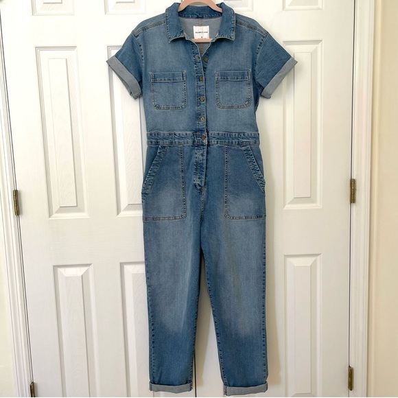 Celebrity Pink Denim Utility Painters Overalls Jumpsuit - Picture 2 of 16